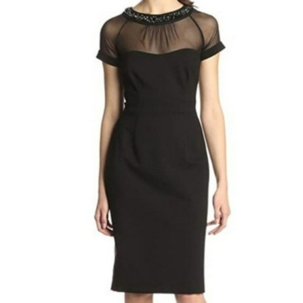 Laundry by Shelli Segal Black Cocktail Dress Ruched Fitted Evening Formal Size 6